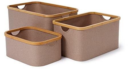 Lumaland Boîte de Rangement Rectangulaire à Cadre en Bambou - Panier de rangement Decoratif pour salle de bain - Lot de 3 Caisses mesurant 54 x 33 x H 26 cm / 45 x 30 x H 23 cm / 38 x 26 x H 16 cm
