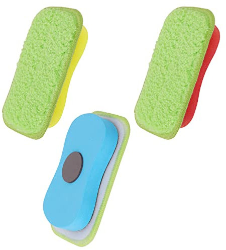 cobee 3 Piece Microfiber Dust Free Chalk Eraser, Washable Chalkboard Eraser, Dry Eraser, Magnetic Reusable Chalk Eraser for Chalk, Markers, Classroom, Home and Office School Supplies (Blue+Yellow+Red)