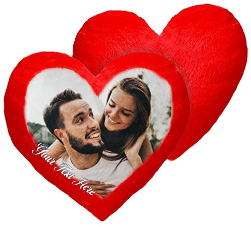 PERSONALISIERTES Kissen (35 x 40 cm) in Herz Form MIT Foto UND Text; Flauschiges Minky; Zum Jahrestag, Geburtstag, Muttertag [091]
