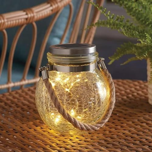 Garden Mile Crackle Glass Solar Lanterns for Outside 30 LED Free Standing & Hanging Solar Lanterns Outdoor Garden Table Lamps Waterproof Patio Outdoor Tree Lights Solar Ornaments Outdoor Garden