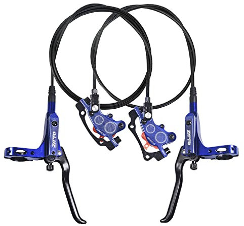 ThinkTop Freno a disco idraulico a 4 pistoni, lavorazione CNC, pressione olio per bicicletta MTB, 4 pistoni, pinza freno a guida sinistra (anteriore) 800/destra (posteriore) 1400 mm (blu)