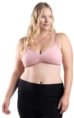 Supermom T-Shirt Nursing & Hands Free Pumping Bra with Fixed Padding - Comfortable Maternity Breast Pump Bra, Rose Pink, 34H US