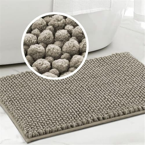 LINGKY Badematte rutschfest 43x60 cm Chenille Badezimmerteppich Saugfähige Badteppich Waschbar Badvorleger Bad Teppich Badezimmer Duschvorleger Badematte Taupe