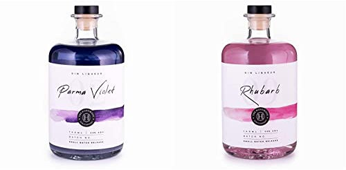 Shimmering Parma Violet Handmade Gin Liqueur 70cl - Premium Craft Gin - 20% ABV & Rhubarb Handmade Gin Liqueur 70cl - Classic Premium Craft Gin - 20% ABV