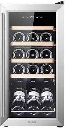 Cecotec Cantina Vino 15 bottiglie - Cantinetta Vino GrandSommelier 1550 Inox Compressor. 15 bottiglie, compressore silenzioso, temperatura 5-18°C, pannello touch, senza vibrazioni, 39 dB