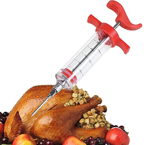 Jeringa de carne de plástico, jeringa de adobo con aguja de carne de acero inoxidable, capacidad de 30 ml, jeringa para inyector de carne, pavo, pollo, brisket, carne
