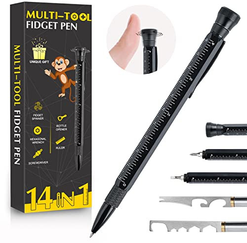 XAMAWA Multitool Fidget Pen – Valentinstagsgeschenke für Ihn, Freund, Ehemann, Stressabbau, coole Gadgets, Werkzeuge, Geschenke für Männer und Vater, Bauarbeiter, Schwarz
