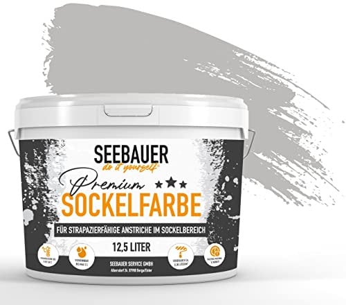 SEEBAUER diy® Sockelfarbe Hellgrau für Außen (No. 234 Misty Moor 300 ml) Rissfüllende Betonfarbe Dachfarbe Fassadenfarbe für Mauerwerk und Kellerwand