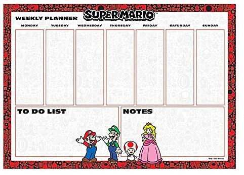 Super Mario Wochenplanerblock (Core Design) A4 Tagesplaner Schreibtischunterlage – Offizielles Merchandise-Produkt