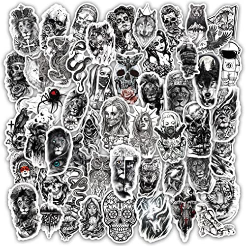 Shegazzi 52 Stück Vinyl Laptop Sticker Schädel Gangster Löwe Tiger Aufkleber Set, Wasserfest Graffiti Sticker Aufkleber Wasserflasche Auto Skateboard Fahrrad Motorrad Gepäck Koffer Snowboard Decals