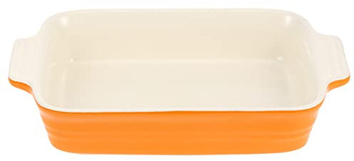 Plat de Cuisson en Céramique Plat de Service Plat de Cuisson Rectangulaire avec Poignée Plateau de Cuisson en Céramique Cocotte pour Four Gâteau Dîner(Orange)