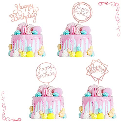 4 Stück Happy Birthday Tortenaufsatz, Acryl-Geburtstagstortenaufsatz Glitzer Happy Birthday Topper Kuchendekorationen Zubehör für verschiedene Kuchendekorationen (4 Stile)