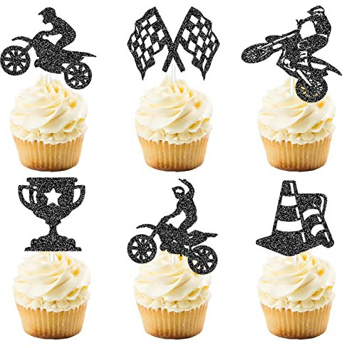 Motorcycle Happy Birthday Cupcake Topper Glitter Motorbikes Cupcake Decoration Personalised Motorbikes Racing Themed Birthday Party Supplies for Kids Boys and Man