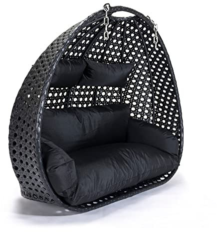 HOME DELUXE - Hängesessel Twin - Schwarz, nur Korb - inkl. Sitz- und Rückenkissen I Polyrattan Hängestuhl Gartenschaukel Hängekorb