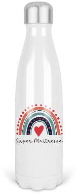 Bouteille isotherme personnalisable arc en ciel | Gourde isotherme | Cadeau Maîtresse, maître, atsem, nounou | Cadeau fin d'année