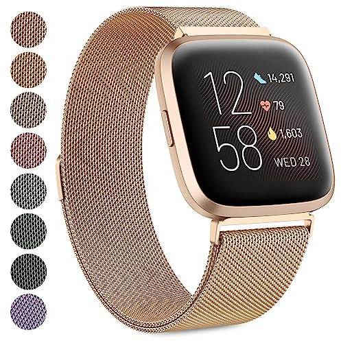 Vancle Armband kompatibel mit Fitbit Versa Armband / Fitbit Versa 2 Armbänder für Damen und Herren, atmungsaktives Edelstahl-Mesh-Armband, verstellbares Armband, Ersatzarmband aus Metall (Roségold