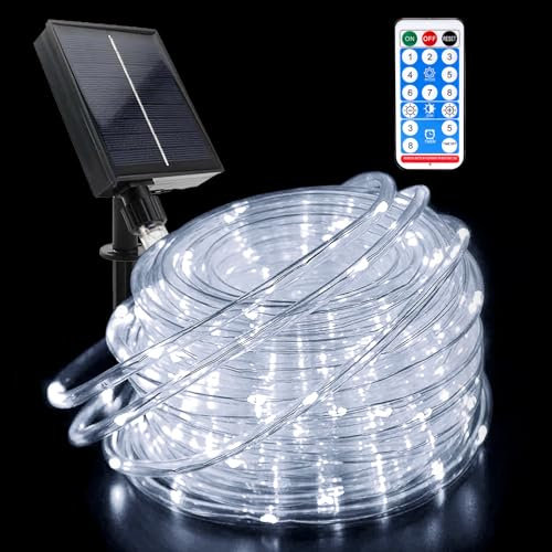 GHONLZIN Solar LED Lichterkette Garten,Wasserdichte Solar lichtschlauch 22 Meter 8 Modi 200 LED Lichtschlauch Lichterkettev mit Fernbedienung für Hochzeit,Party und Weihnachten Dekorationen