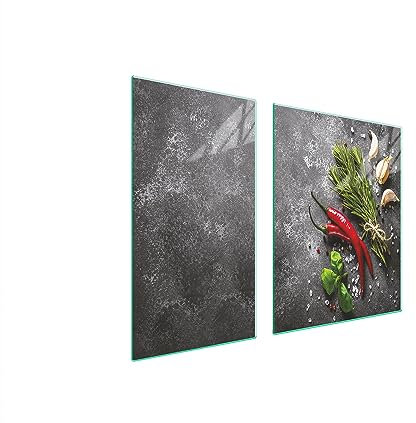 TMK ArtDeko Herdabdeckplatte 2 Teilig 30x52 + 60x52 cm - Spritzschutz Herdabdeckung – Herdschutz aus Sicherheitsglas – Robust, Hygienisch & Rutschfest– Schutz für Induktion, Ceran, Gas & Elektro