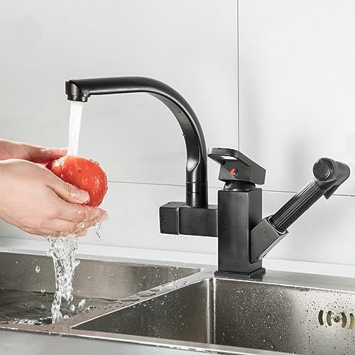 Mezclador de fregadero con rotación de 360 grados, extraíble, para el hogar, una sola manija, metal, frío y caliente, lavaplatos, moderno, dorado, grifo de fregadero (b)