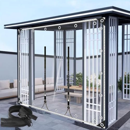 KOOEIN Clear Gazebo Side Panel Pvc Waterproof Tarpaulin with Zipper Door,Outdoor Partition Curtains,Plastic Tarp,Plant Pergola Garage Transparent Tarpaulin Cover,0.5mm with Grommets,W×H-2×2/6.6×6.6ft