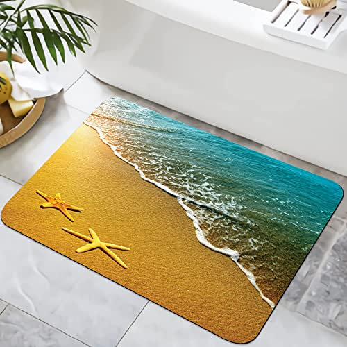 YISUMEI Badezimmerteppich 42x60 cm Badematte Gummisohle Rutschfester Waschbar Absorbierender Badvorleger Schnelltrocknend(Strandwellen)