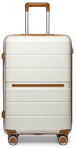 British Traveller Reisekoffer Handgepäck Hartschalenkoffer mit 8 Spinnerräder, 100% PP Koffer Trolleys, Rollkoffer 56 * 37 * 22cm mit TSA-Schloss Beige