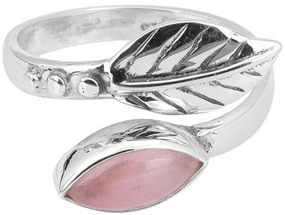 Adjustable Rose Quartz Leaf Ring, 925 Sterling Silver Statement Ring, Handmade Ring For Women