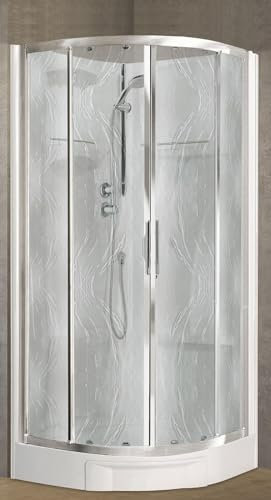 Novellini New Holiday R90 Standard, 90 x 90 cm, multifunktionale Duschkabine, rund, gebogen, 2 Schiebetüren und 2 feste Ecken, rechts, Thermostat-Mischbatterie aus Glas, Aqua Profil, Silberfarben,