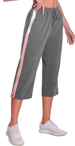 iClosam Pantaloni 3/4 da Tuta Donna Larghi Pantaloncini Sportivi Donna Colore a Contrasto Pantaloni Casual Vita Alta per Estivi Pantaloni Capri per Jogging Fitness Sport S-XXL