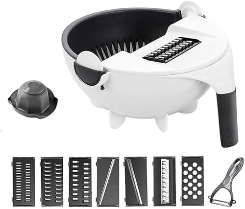 SORTEX 7 in 1 - Affettatrice per verdure con contenitore Chopper, grattugia, affettatrice da cucina per verdure e frutta