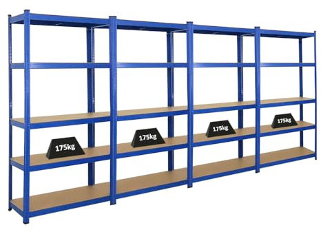 PROREGAL Mega Deal 4X Schwerlastregal Ragnar HxBxT 180x90x40cm mit Fachlast 175kg Blau Garagenregal Kellerregal Werkstattregal Lagerregal Steckregal
