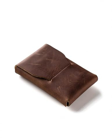 Crazy Horse Craft, Leder Kartenetui Herren, Kartenhalter Damen, Wood Brown Minimalist Slim Wallet