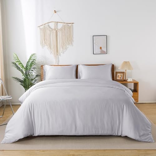 bienDo Bambus Bettwäsche Set 155x220, Hellgrau, Luxus Seiden Bettbezug, Weiches Deckenbezug für Sommer und Winter, Allergiker, Weicher als Ägyptische Baumwolle Duvet Cover