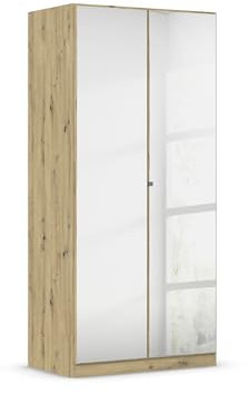 Rauch Möbel Reflect, Drehtürenschrank, Kleiderschrank, Schrank mit Spiegel, Garderobe, 2-türig, 2 Spiegeltüren, mit weiterem Zubehör, Farbe Eiche Artisan, Holz, 91x197x54cm