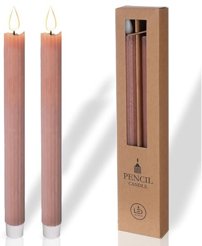 comforder Real Wax LED Taper Candle Electric -Flickering Candles Battery Operated (Set of 2), Electric Candles Flickering with Timer Function (Mauve)