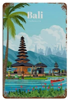 YYHMKBYY Bali Indonesien Vintage-Reiseposter, Retro-Poster, Metall-Blechschild, Retro-Eisengemälde für Bar, Männerhöhle, Café, Familie, Garage, Poster, Wanddekoration,15 x 30 cm (6 x12 Zoll)-470