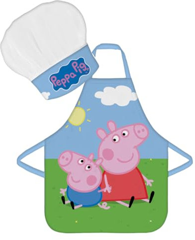 OM SUPPLIES Peppa George Iconic TV Cartoon Characters Kids Children Cooking Baking Apron and Chef Hat Set Aprons for Children Boys & Girls Christmas Birthday Gift (Peppa 1)