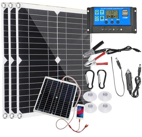 SNBGRYE Kit De Panneaux Solaires 25W 50W 75W 100W, avec ContrôLeur De Charge 20A, Charge De Batterie 12V, 2 Ports De Sortie USB, pour La Maison, Le Camping, La RandonnéE,75W