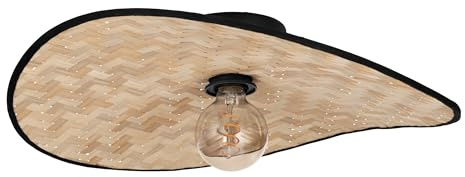 EGLO Deckenlampe Marywell, Korb Deckenleuchte im Japan-Stil | Wohnzimmerlampe aus Metall in Schwarz und Bambus in Natur, E27 Fassung, 50 x 34,5 cm