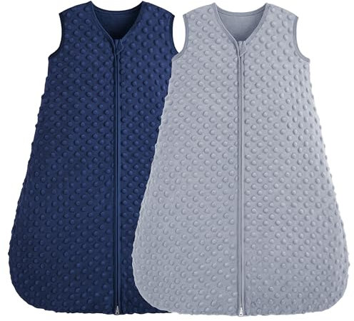 FIEMOL Gigoteuse 6-12 Mois 1.5 TOG Turbulette Naissance avec pois en Peluche, Sac de Couchage bebe Fille Garcon douce en Coton à Double sens Couverture Portable pour bébé, Bleu et Gris