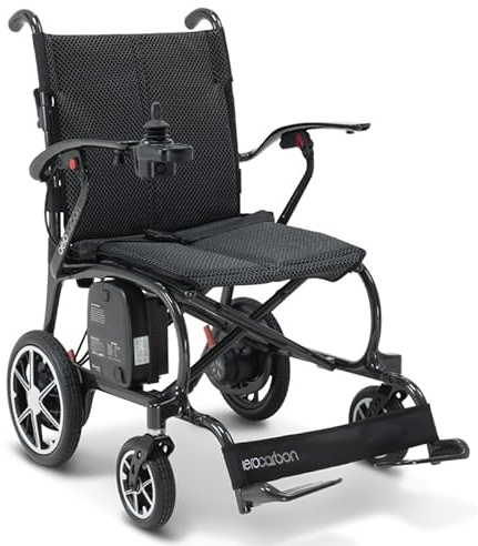 Carbon Fibre Aerocarbon Powerchair, Lightweight Folding Electric Wheelchair with Lithium Battery - Only 12kg Included Dual Attendant Controls