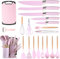 Küchenhelfer Set, 20-teiliges Silikon Kochutensilien Kochbesteck Set, Hitzebeständiger Kochgeschirr mit Utensilienhalter, Küchenutensilien-Set mit Messerset und Halter (Rosa)