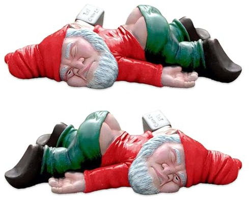 DECUIOCC Betrunkener Gartenzwerg – Lustige Gartendeko für Draußen Wetterfest, 2-Pack Gartenfiguren – Humorvolle Zwerge für Ihren Garten