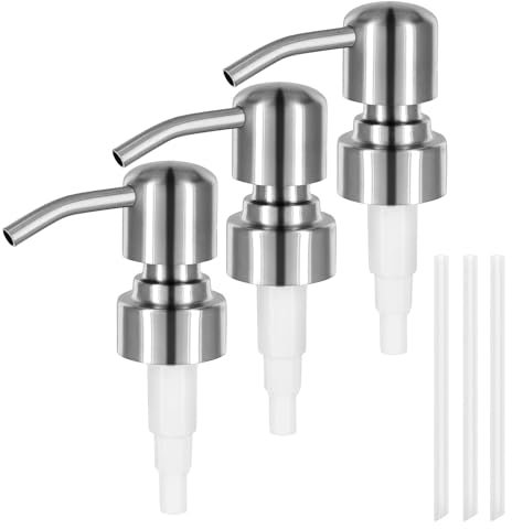 3Stk Edelstahl Seifenspender Pumpkopf, Gebürstetes Finish Ersatzpumpkopf, Pumpaufsatz mit 28mm Gewinde Rohr, Upcycling Shampoo Conditioner Flaschendüse, Austausch der Seifenpumpe für Küche Badezimmer