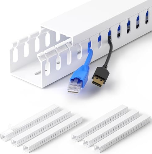 99in(6X L16.5in) Professional Server Rack Cable Management Raceway, H1.4in x W1.6in Cable Raceway Kit, Electrically Safe PVC Open Slot Wire Raceway for Under Desk/Computer/Network Cords, White