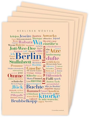 Deine Wörter Postkartenset - 5 Postkarten mit Berliner Dialekt, einzigartiges Souvenir aus Berlin und kreative Geschenkidee - DIN A6