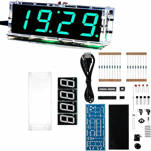 Ouitble Digitaluhr, elektronisch, DIY, digital, LED, 4 Ziffern, mit Schweißprojekt aus Acrylschale, für Profis in der Elektronik, Anfänger