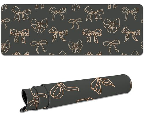 Ksriylm Gaming Mauspad,Niedlich Bowknot Groß Mousepad XL 800 x 300mm,Rutschfestes Schreibtischmatte mit Gummibasis,Genähte Kanten Laptop Schreibtischunterlage,für Büro und Zuhause,Oranger Schleife