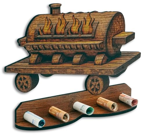 DRO Design Geldgeschenke, Geschenkverpackung Holz-Optik Smoker Motiv – Bargeldgeschenk, Geldpräsent, Kreatives Geldgeschenk, Geburtstag, Hochzeit, Weihnachten