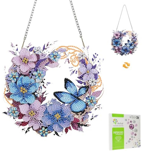 MISCER Schmetterlings Diamant Malerei Hängende Ornament Kit, DIY Doppelseitig Diamant Painting Fensterbilder Anhänger, Diamant Kunst Anhänger Kit für Kinder Erwachsene Tür-oder Fenster Wand Deko
